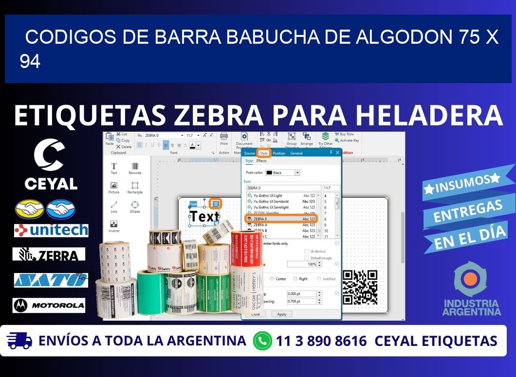 CODIGOS DE BARRA BABUCHA DE ALGODON 75 x 94