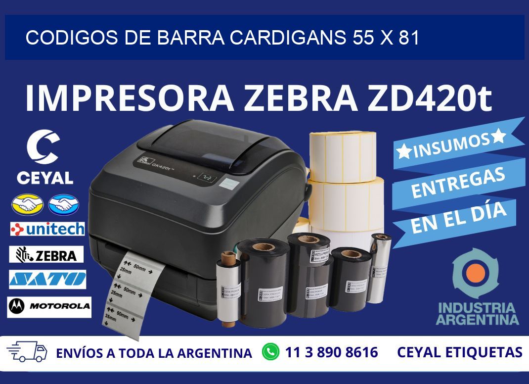 CODIGOS DE BARRA CARDIGANS 55 x 81
