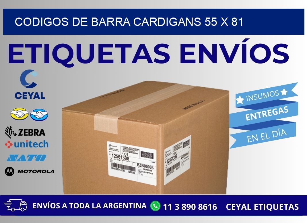 CODIGOS DE BARRA CARDIGANS 55 x 81
