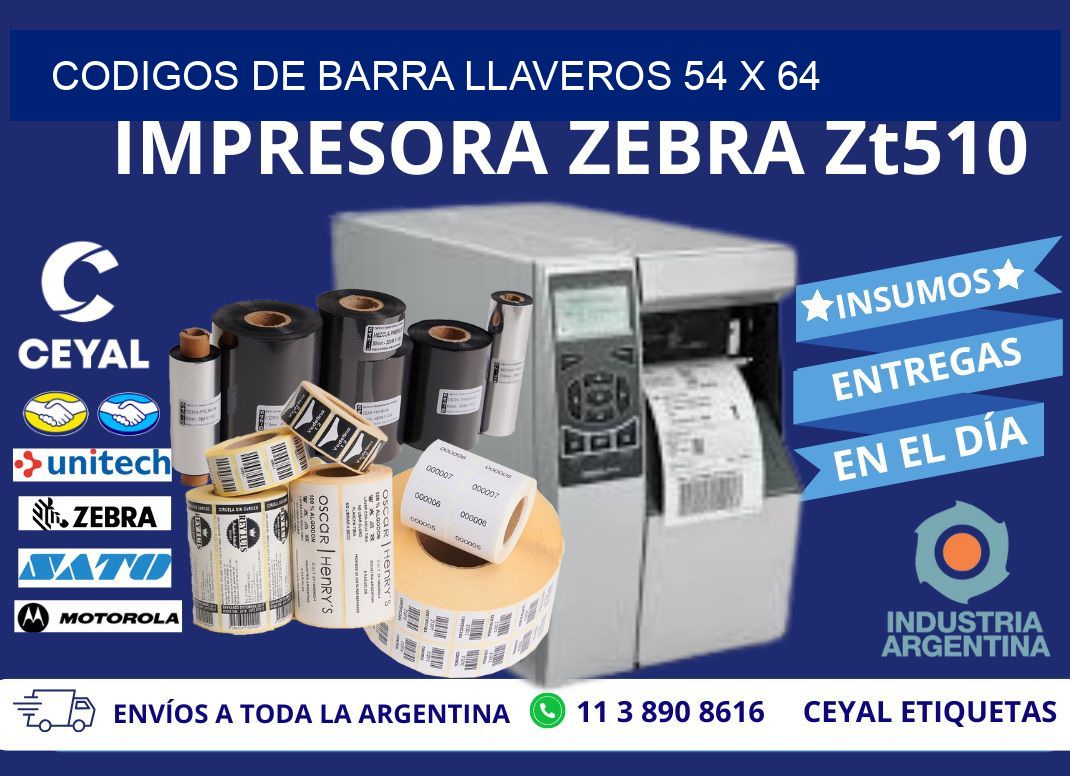 CODIGOS DE BARRA LLAVEROS 54 x 64