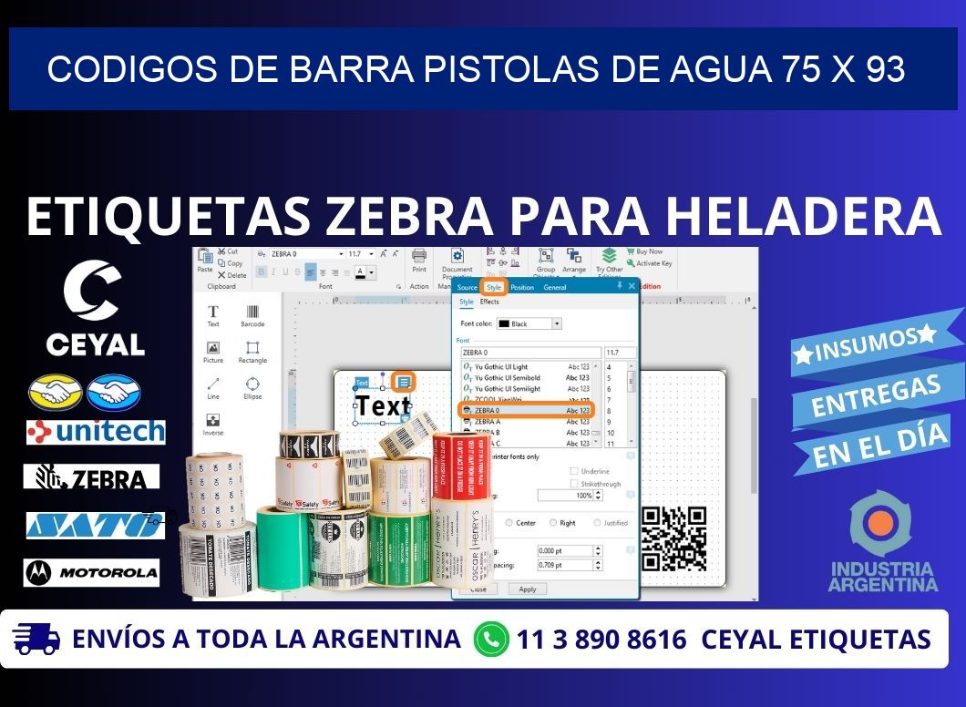 CODIGOS DE BARRA PISTOLAS DE AGUA 75 x 93