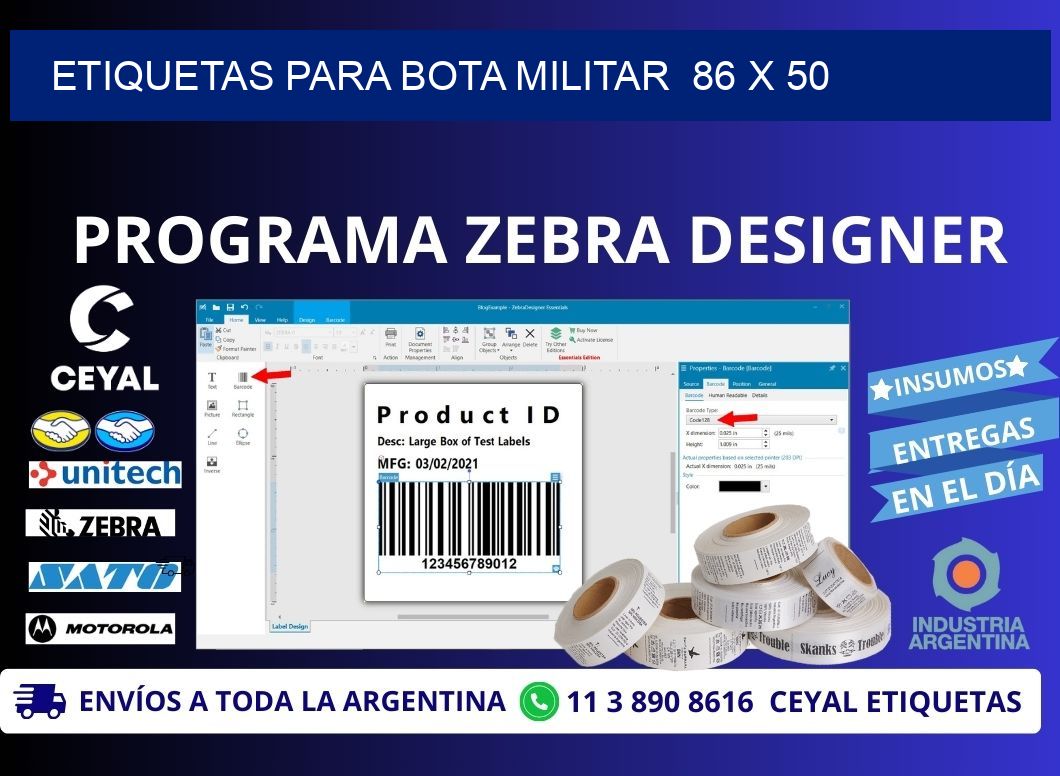 ETIQUETAS PARA BOTA MILITAR  86 x 50