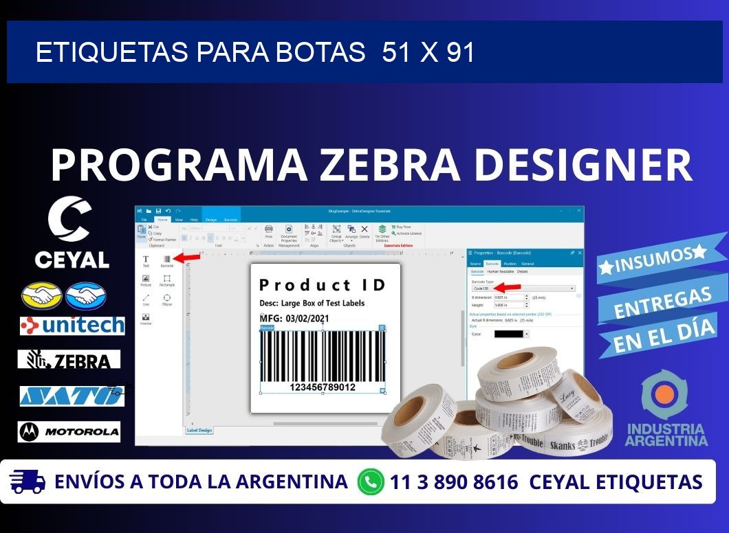 ETIQUETAS PARA BOTAS  51 x 91