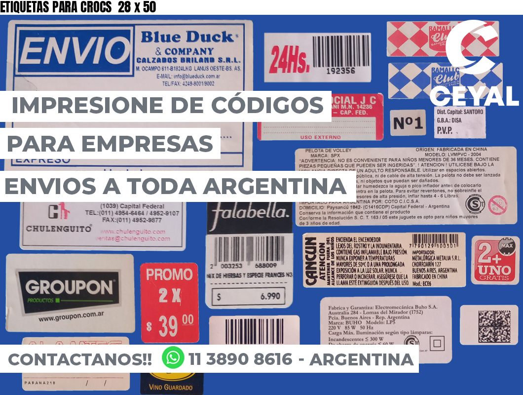 ETIQUETAS PARA CROCS  28 x 50