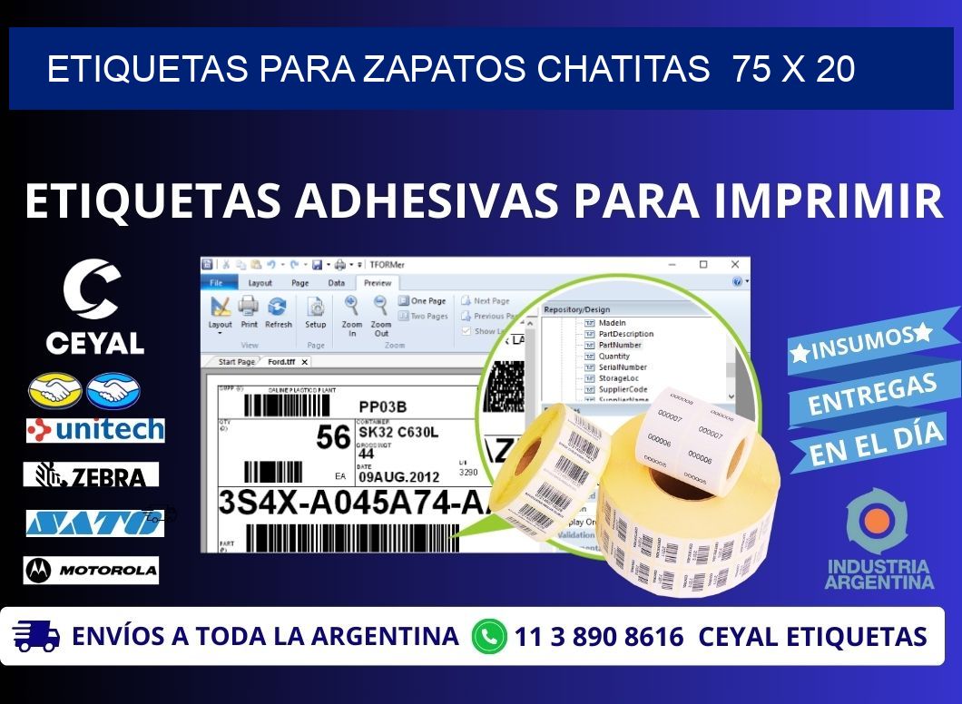 ETIQUETAS PARA ZAPATOS CHATITAS  75 x 20