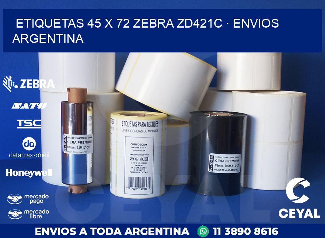 ETIQUETAS 45 x 72 ZEBRA ZD421C · ENVIOS ARGENTINA
