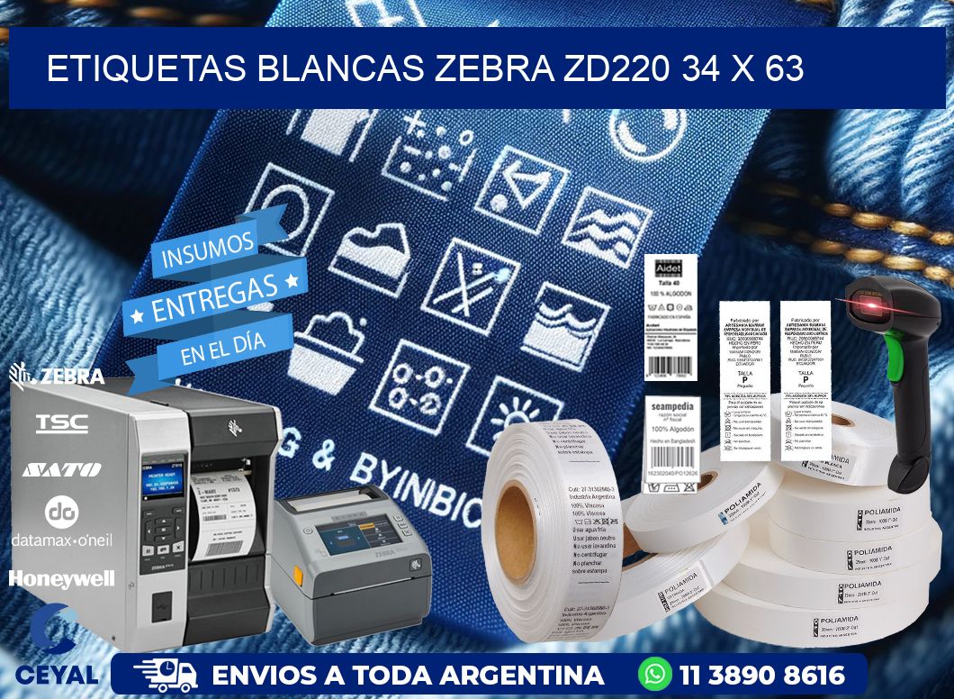 ETIQUETAS BLANCAS ZEBRA ZD220 34 x 63