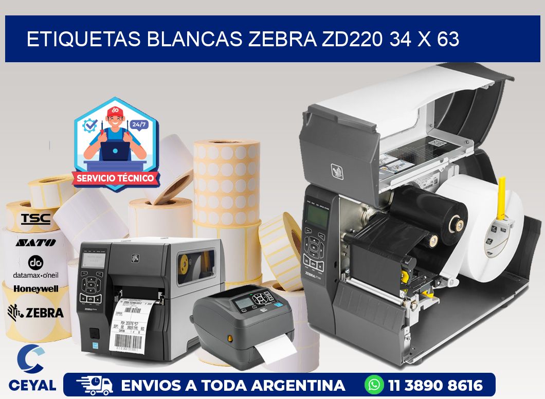ETIQUETAS BLANCAS ZEBRA ZD220 34 x 63