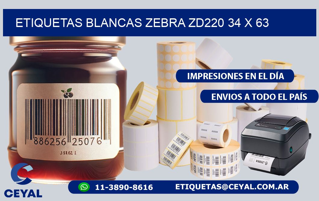 ETIQUETAS BLANCAS ZEBRA ZD220 34 x 63