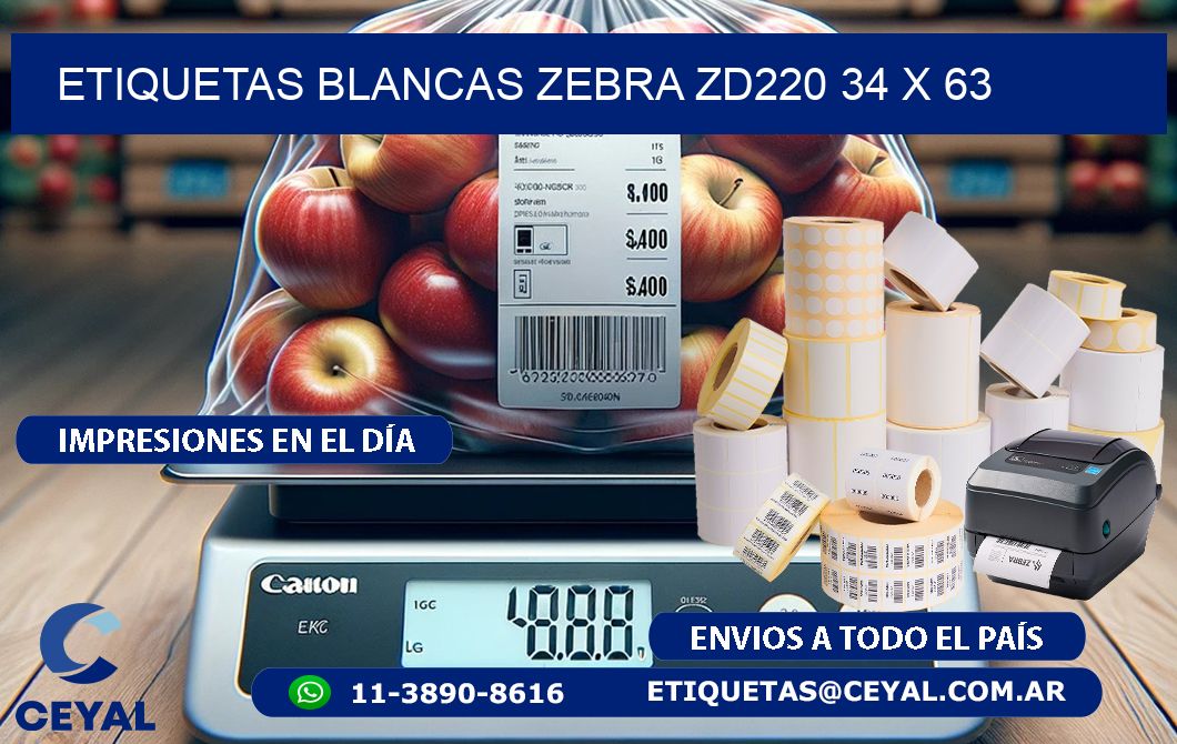 ETIQUETAS BLANCAS ZEBRA ZD220 34 x 63