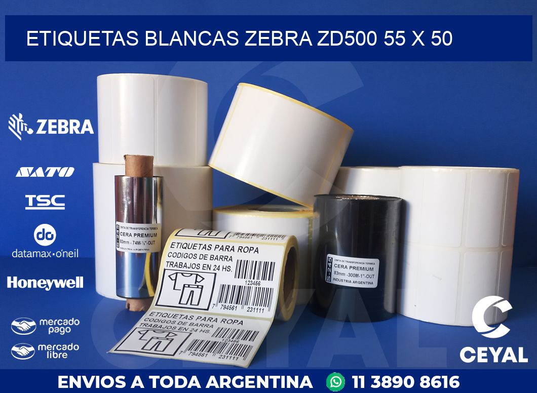 ETIQUETAS BLANCAS ZEBRA ZD500 55 x 50