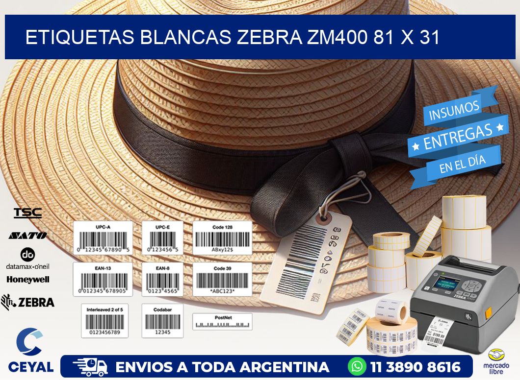 ETIQUETAS BLANCAS ZEBRA ZM400 81 x 31