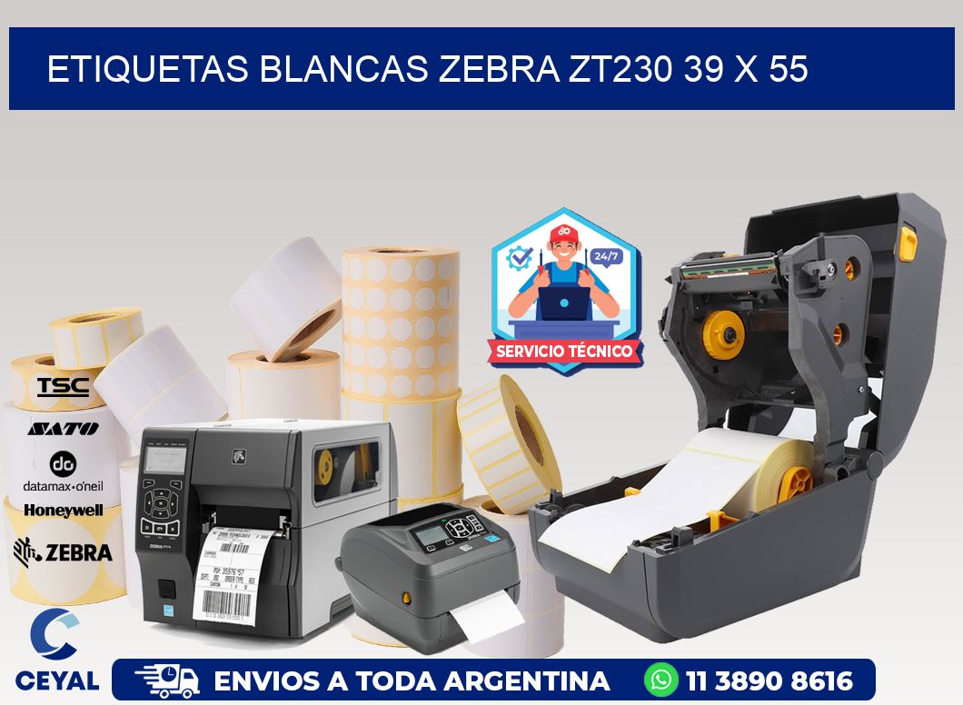 ETIQUETAS BLANCAS ZEBRA ZT230 39 x 55