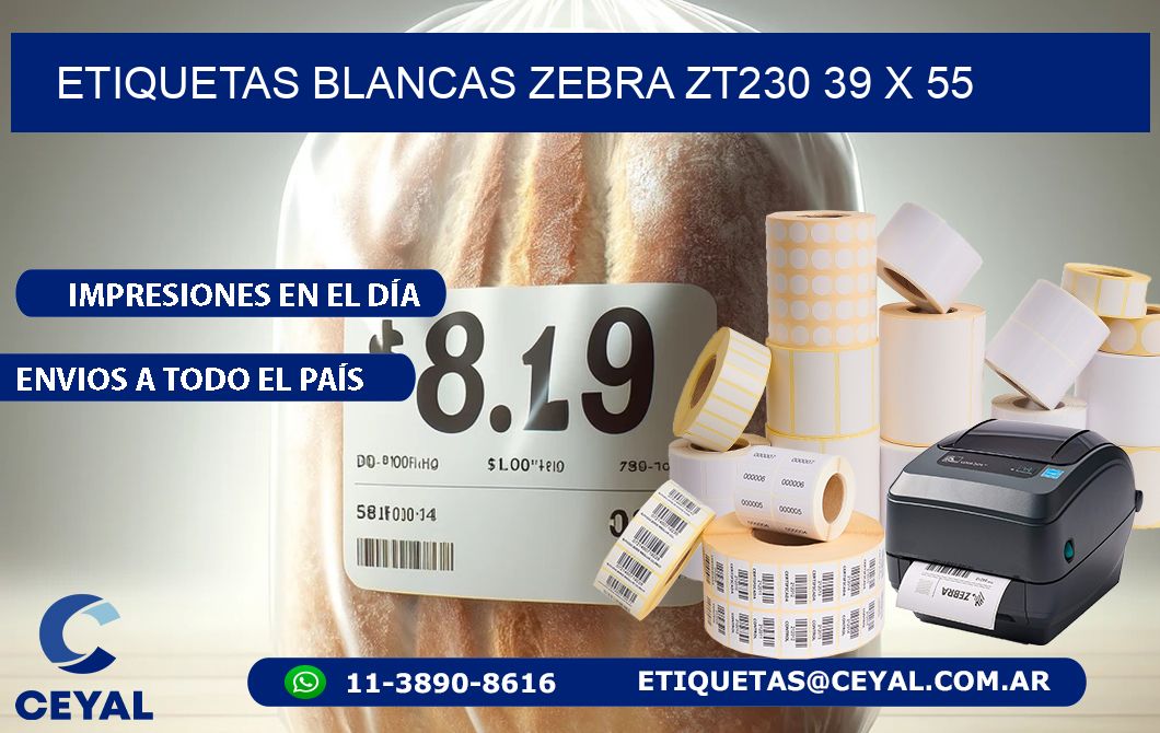 ETIQUETAS BLANCAS ZEBRA ZT230 39 x 55
