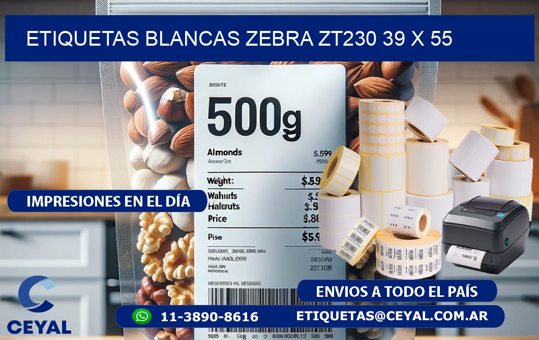 ETIQUETAS BLANCAS ZEBRA ZT230 39 x 55