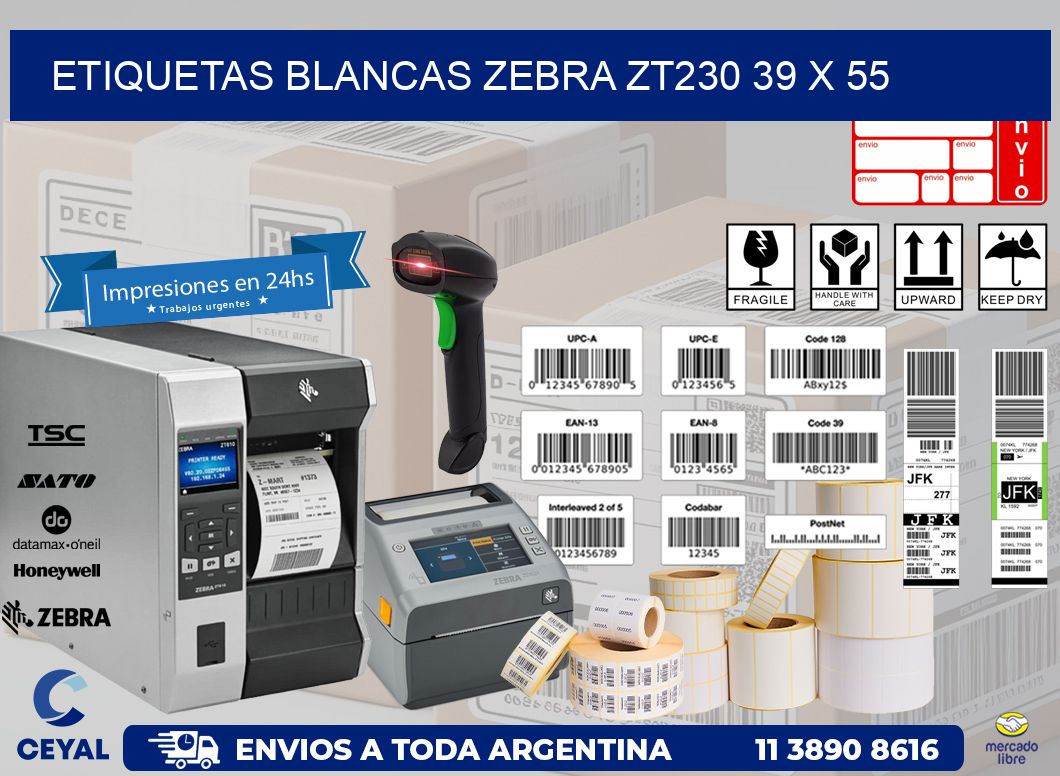 ETIQUETAS BLANCAS ZEBRA ZT230 39 x 55
