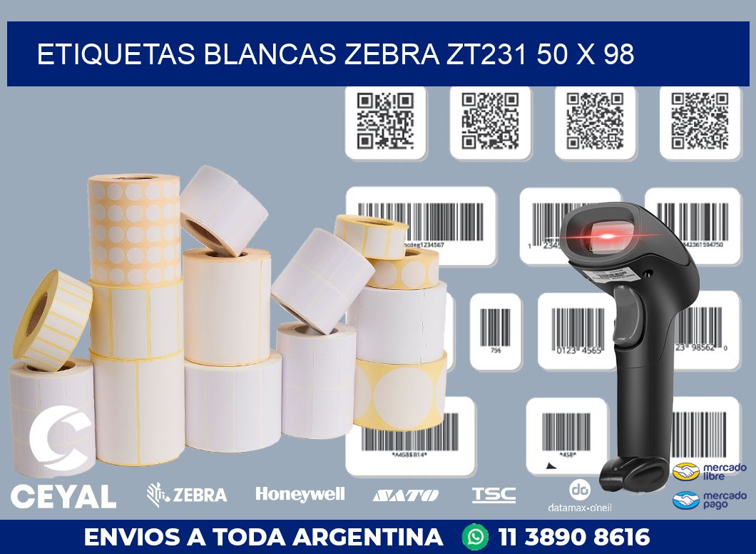 ETIQUETAS BLANCAS ZEBRA ZT231 50 x 98