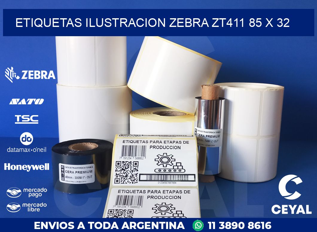 ETIQUETAS ILUSTRACION ZEBRA ZT411 85 x 32