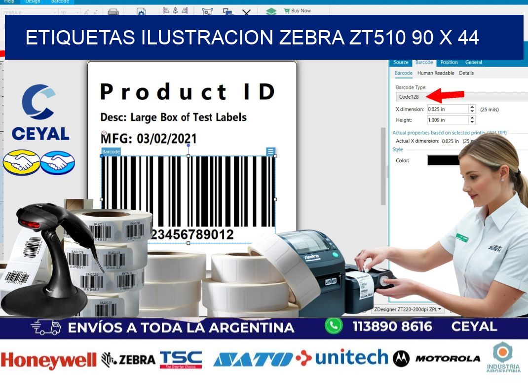ETIQUETAS ILUSTRACION ZEBRA ZT510 90 x 44
