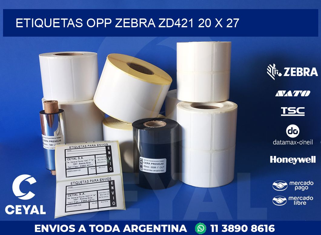 ETIQUETAS OPP ZEBRA ZD421 20 x 27