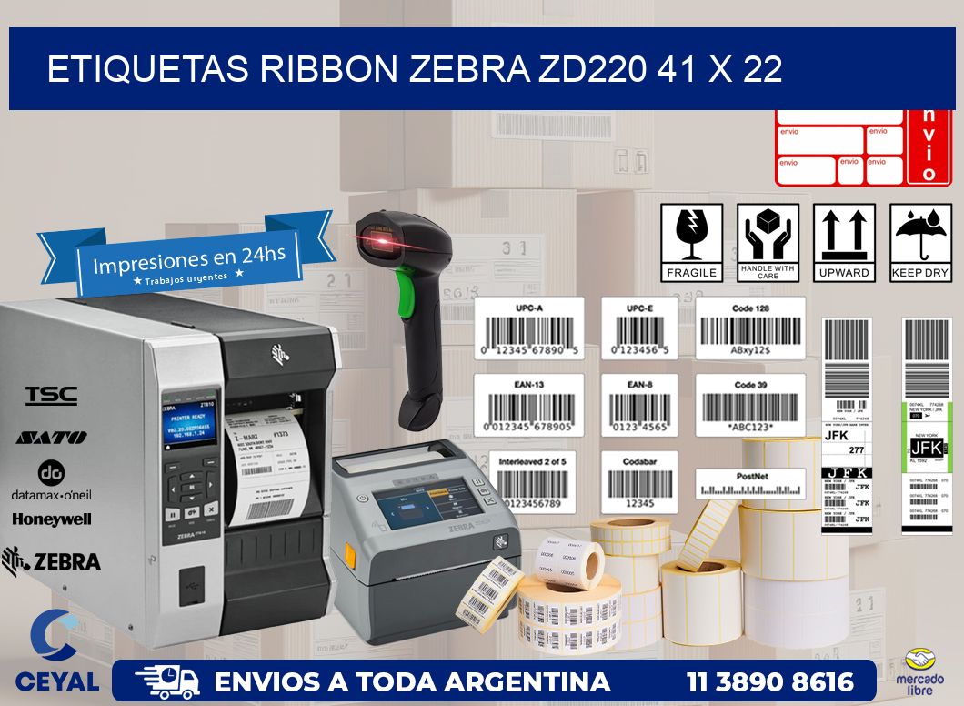 ETIQUETAS RIBBON Zebra ZD220 41 x 22