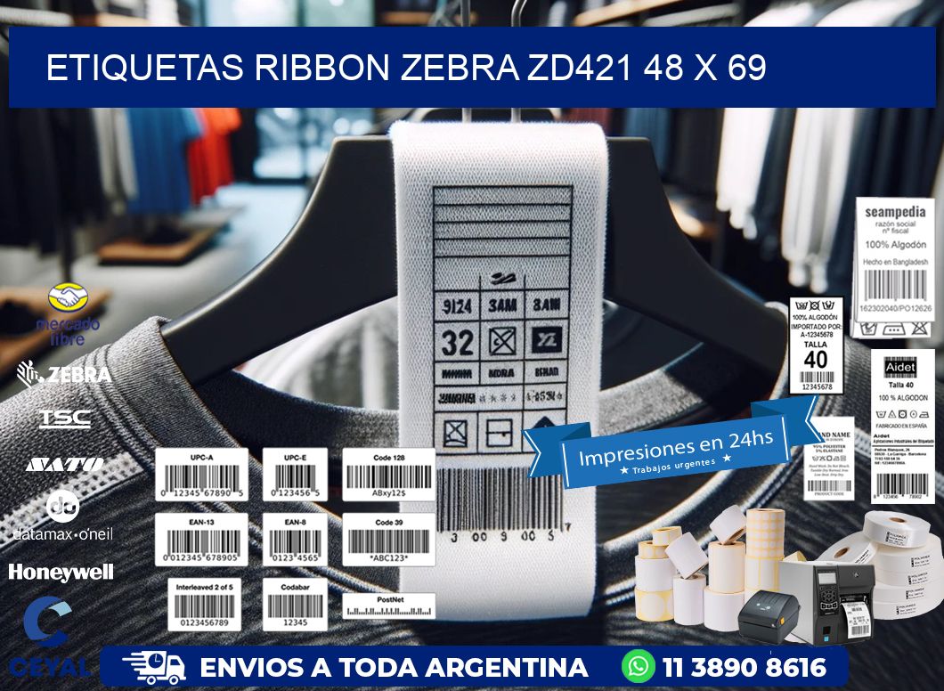 ETIQUETAS RIBBON Zebra ZD421 48 x 69