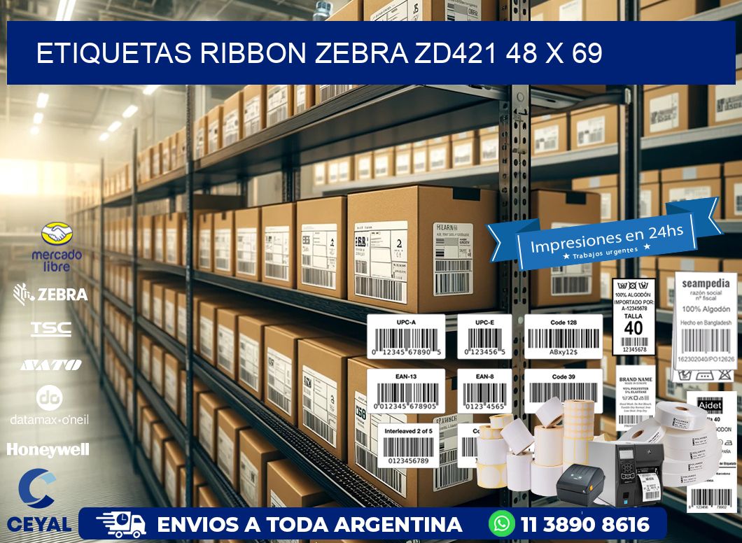 ETIQUETAS RIBBON Zebra ZD421 48 x 69