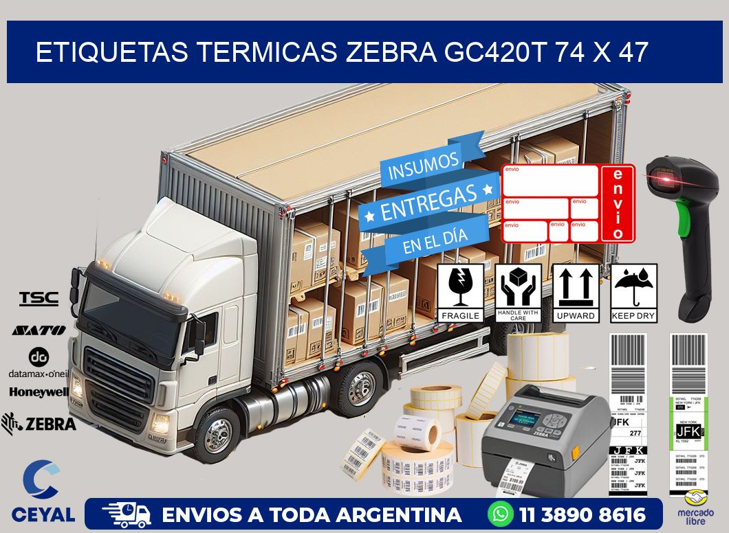 ETIQUETAS TERMICAS ZEBRA GC420T 74 x 47