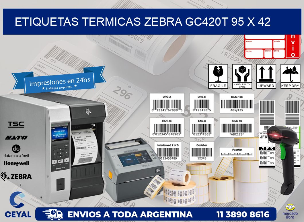 ETIQUETAS TERMICAS ZEBRA GC420T 95 x 42