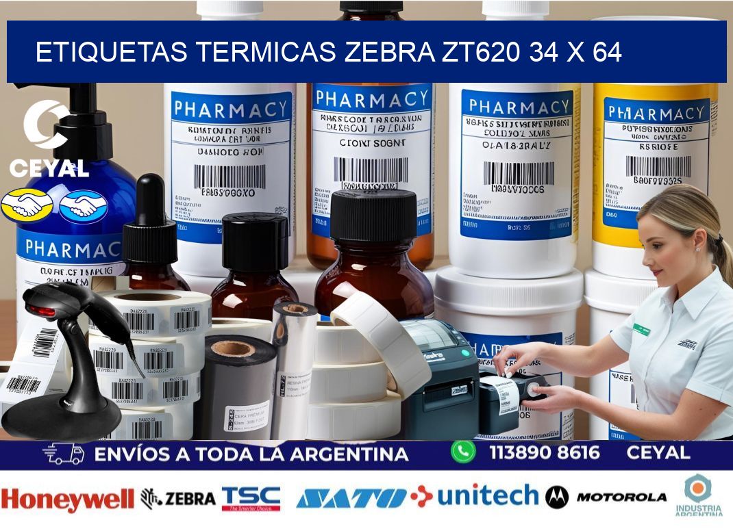 ETIQUETAS TERMICAS ZEBRA ZT620 34 x 64
