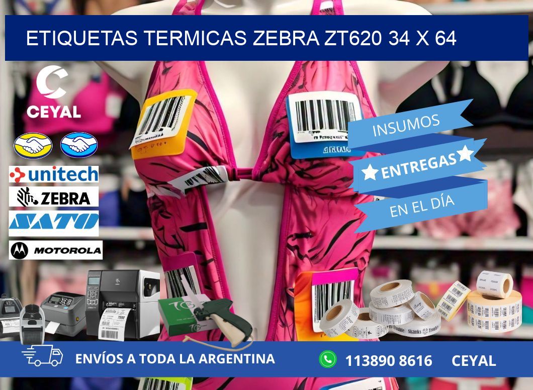 ETIQUETAS TERMICAS ZEBRA ZT620 34 x 64