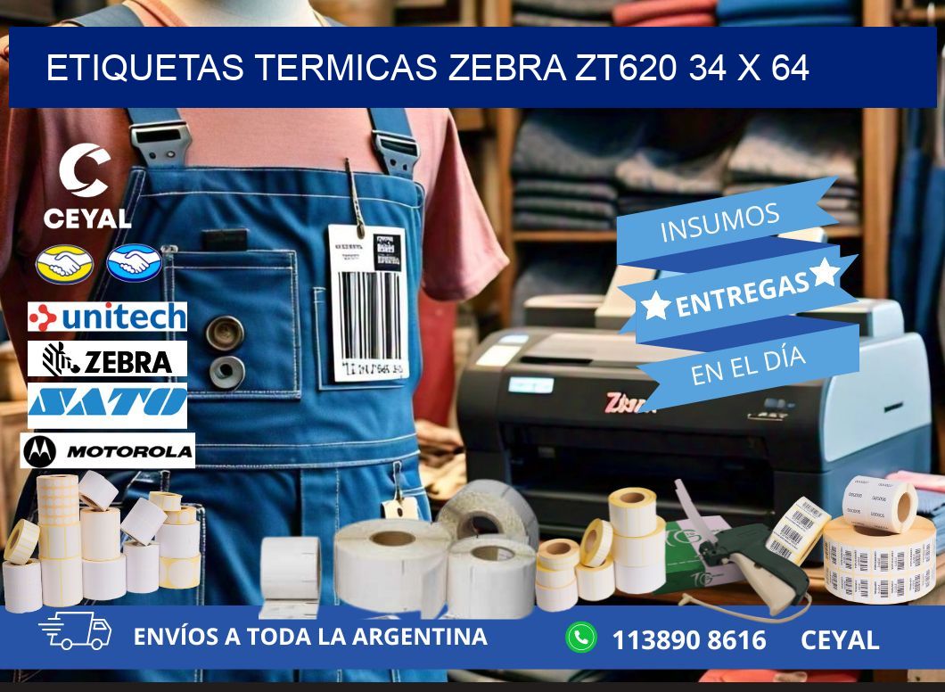 ETIQUETAS TERMICAS ZEBRA ZT620 34 x 64