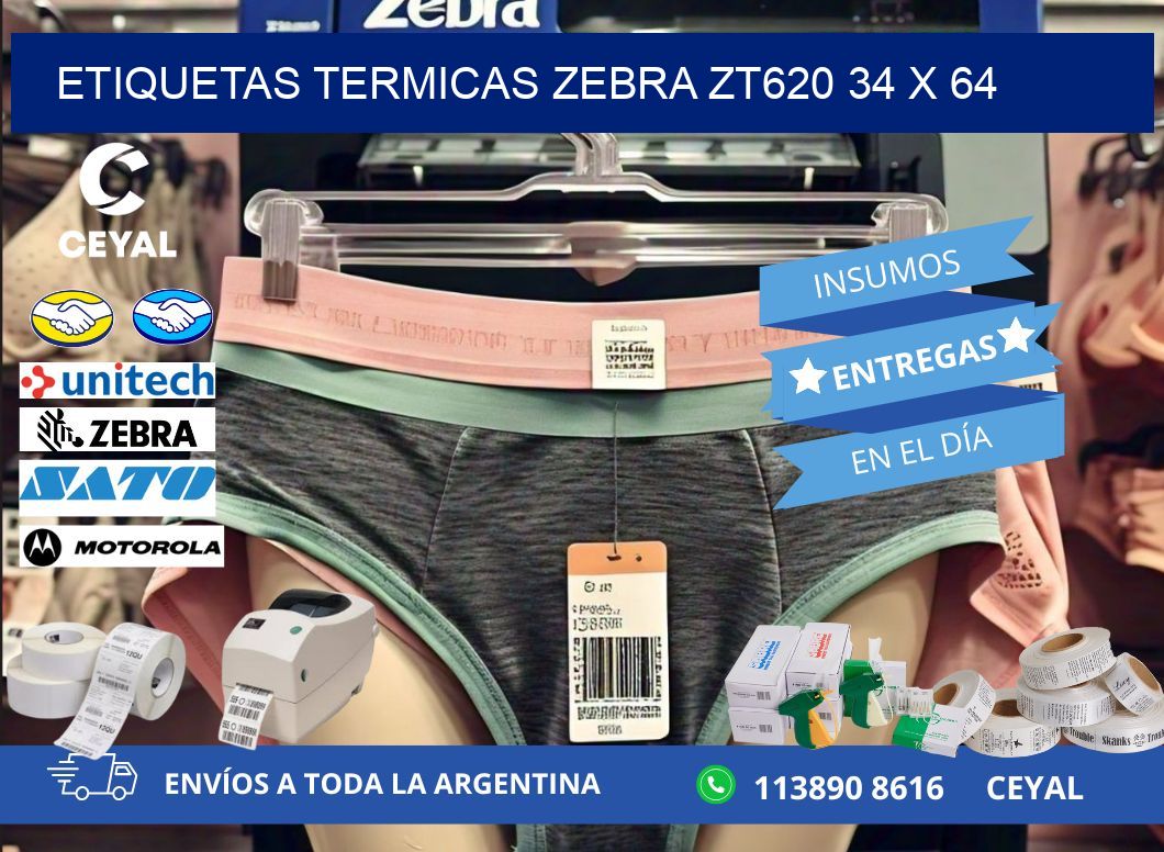ETIQUETAS TERMICAS ZEBRA ZT620 34 x 64