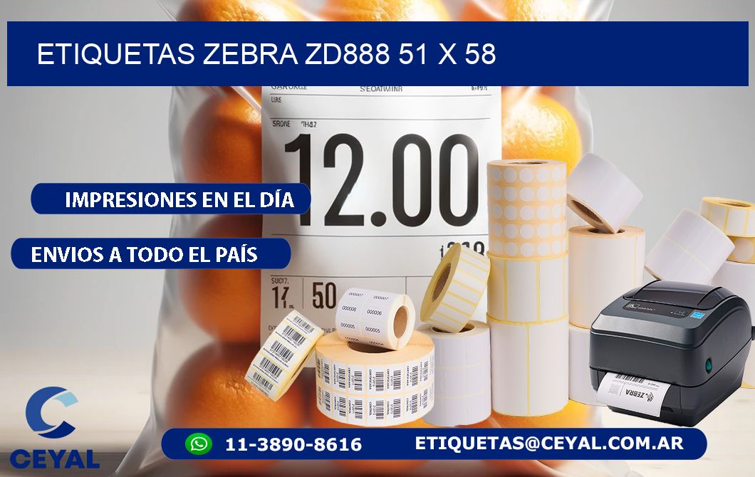 ETIQUETAS Zebra ZD888 51 x 58