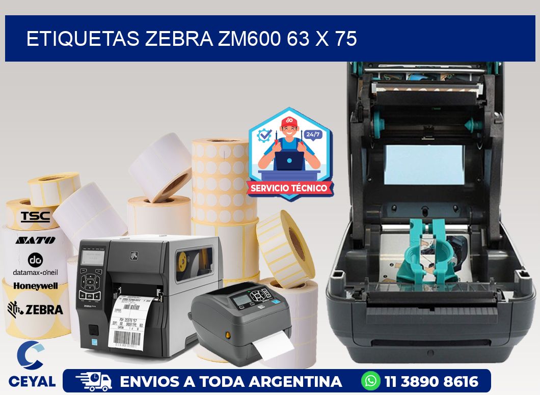 ETIQUETAS Zebra ZM600 63 x 75