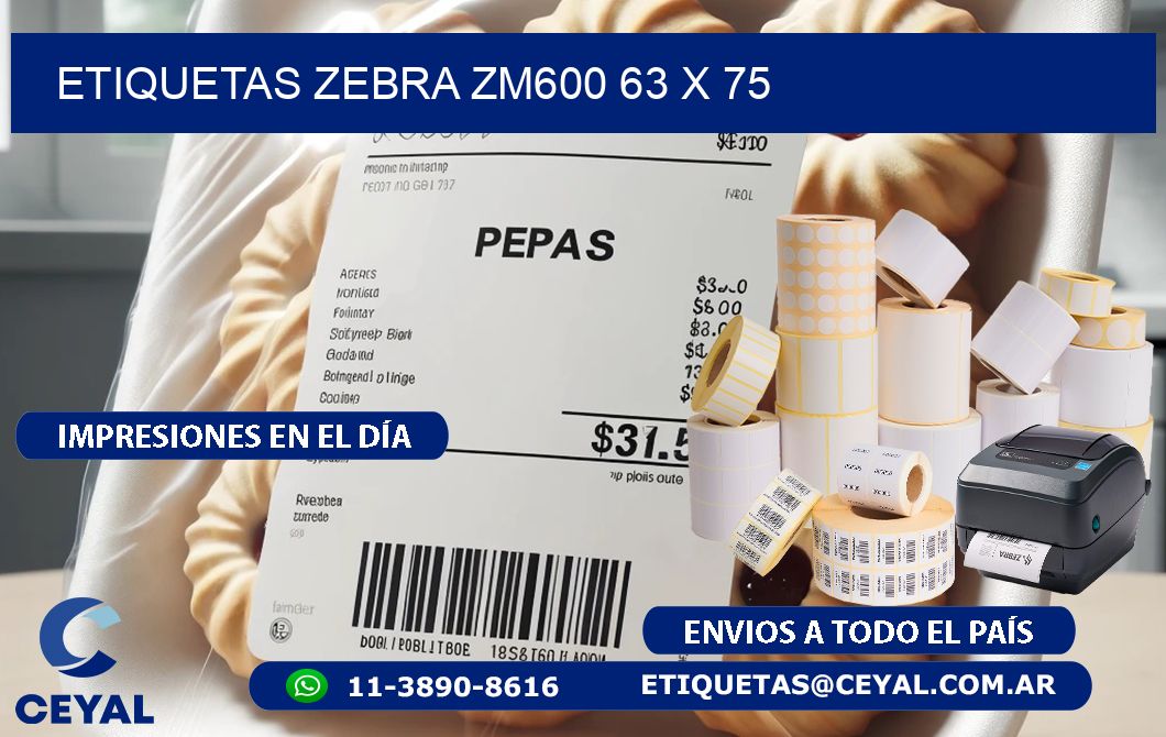 ETIQUETAS Zebra ZM600 63 x 75