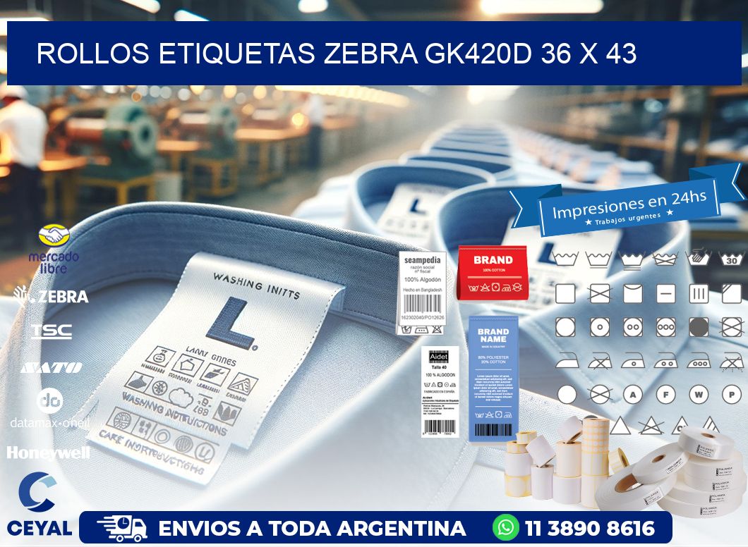 ROLLOS ETIQUETAS Zebra GK420D 36 x 43