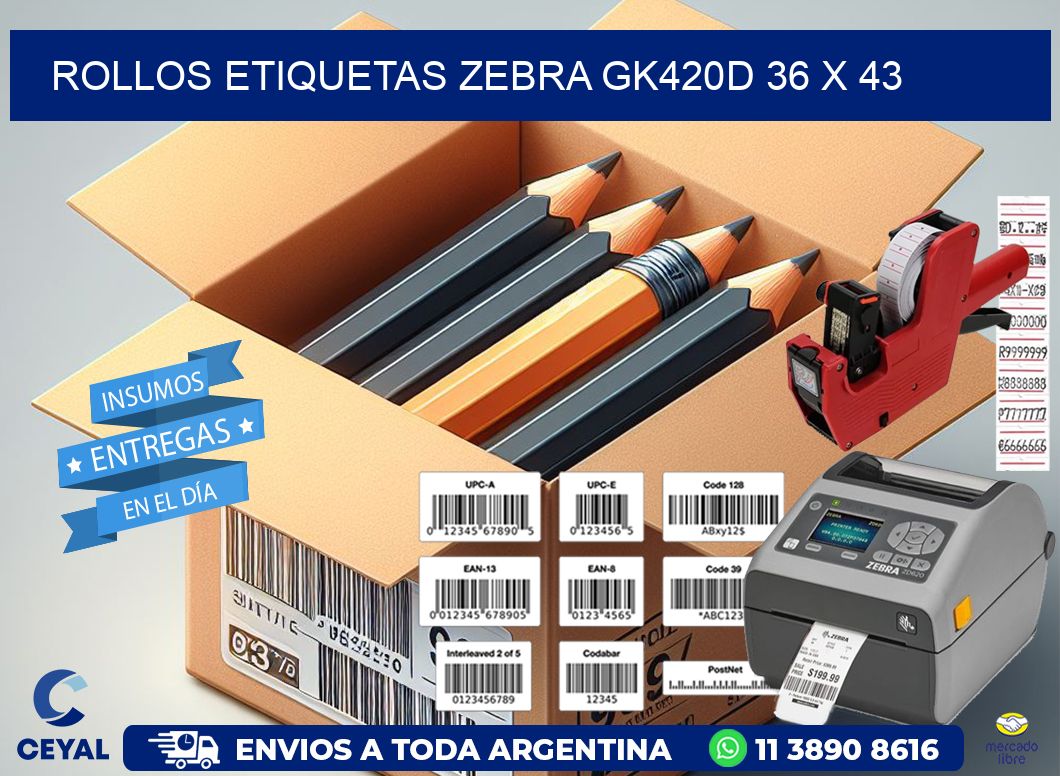 ROLLOS ETIQUETAS Zebra GK420D 36 x 43