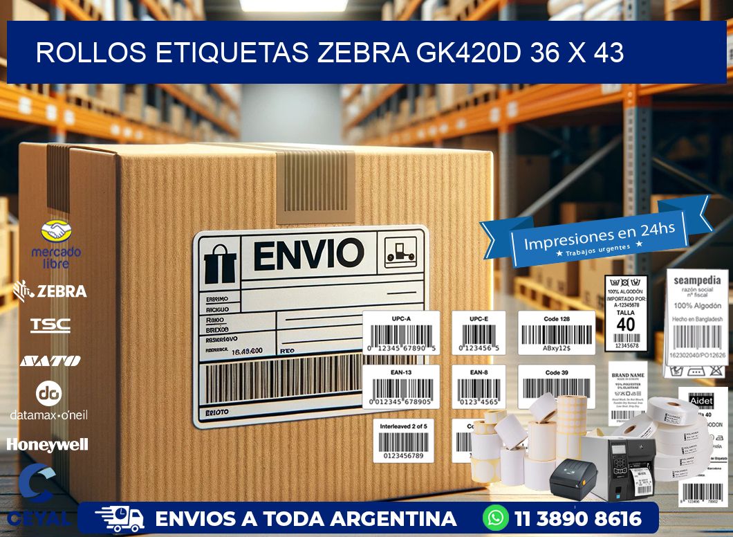 ROLLOS ETIQUETAS Zebra GK420D 36 x 43