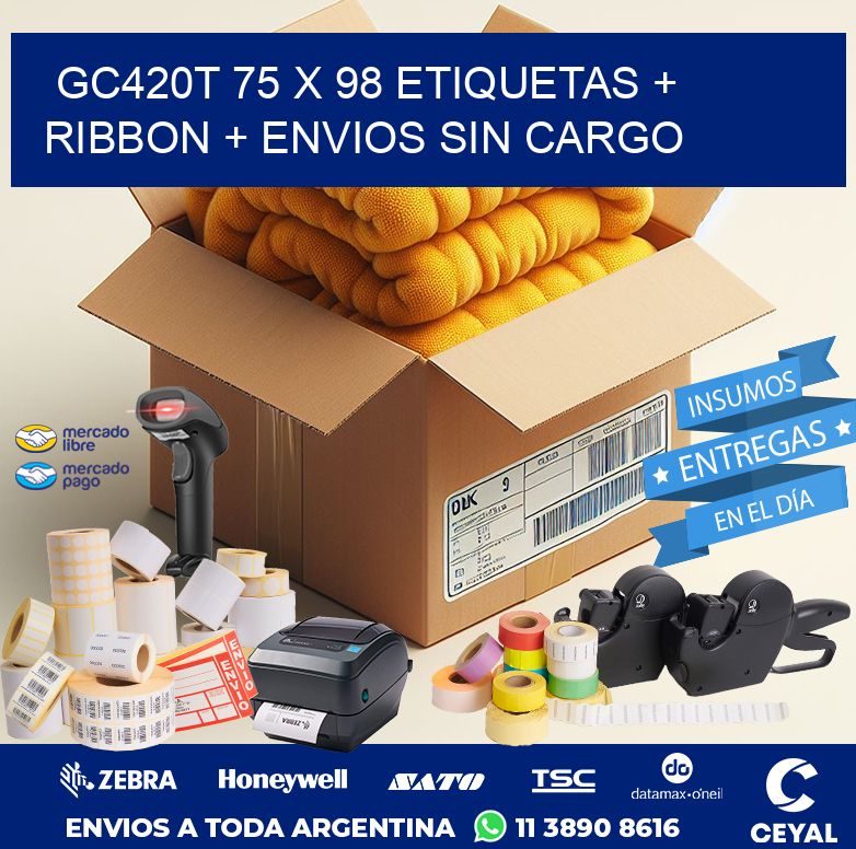 GC420T 75 x 98 etiquetas + ribbon + envios sin cargo