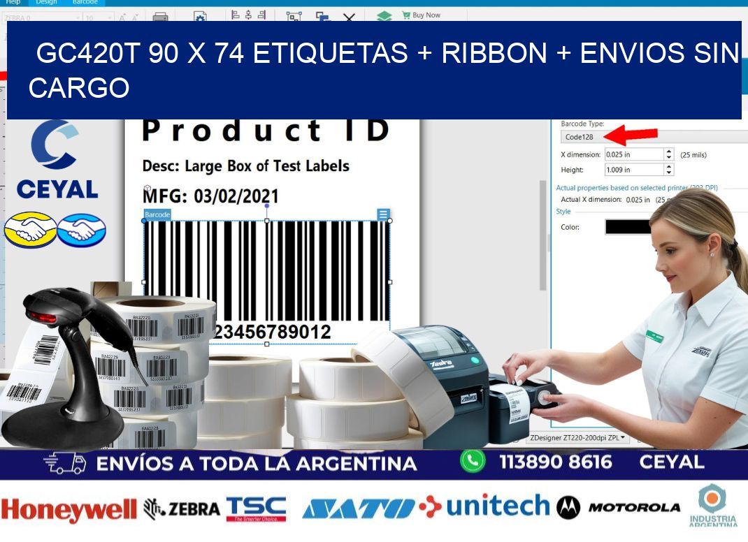 GC420T 90 x 74 etiquetas + ribbon + envios sin cargo