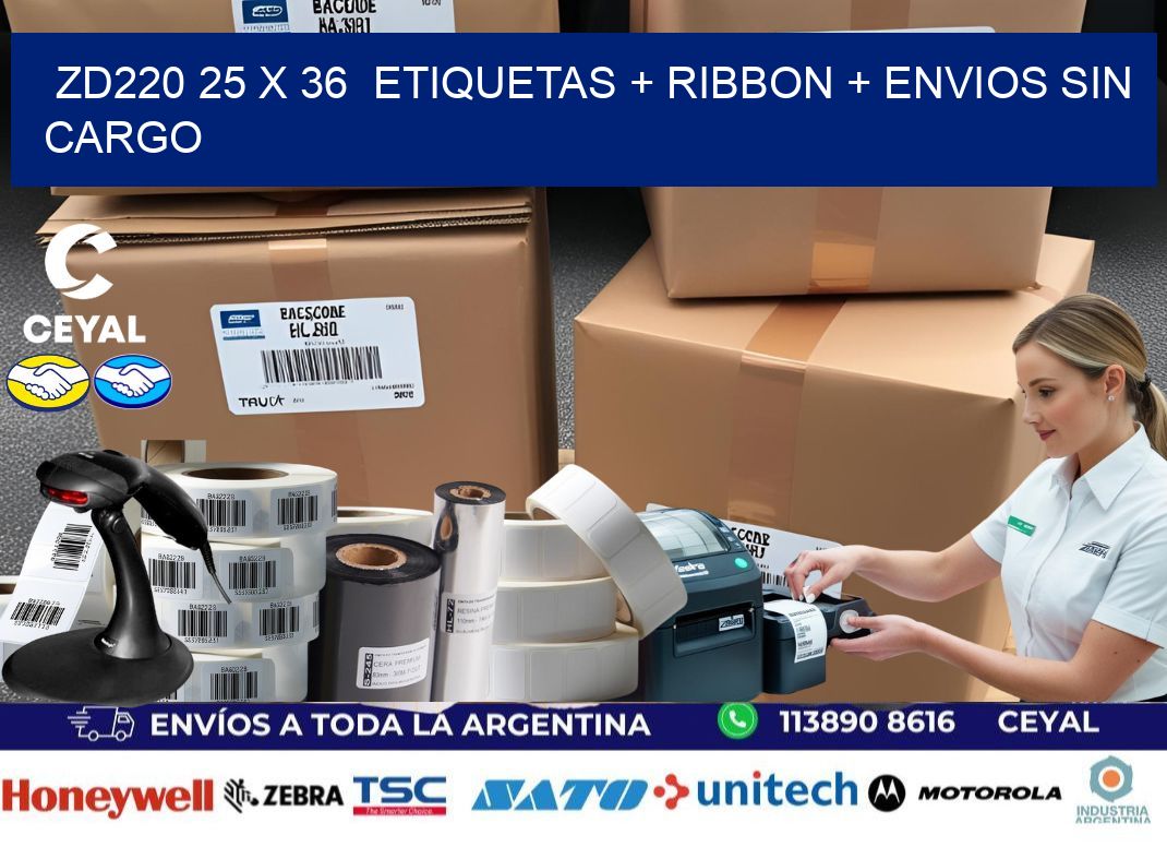 ZD220 25 x 36  etiquetas + ribbon + envios sin cargo
