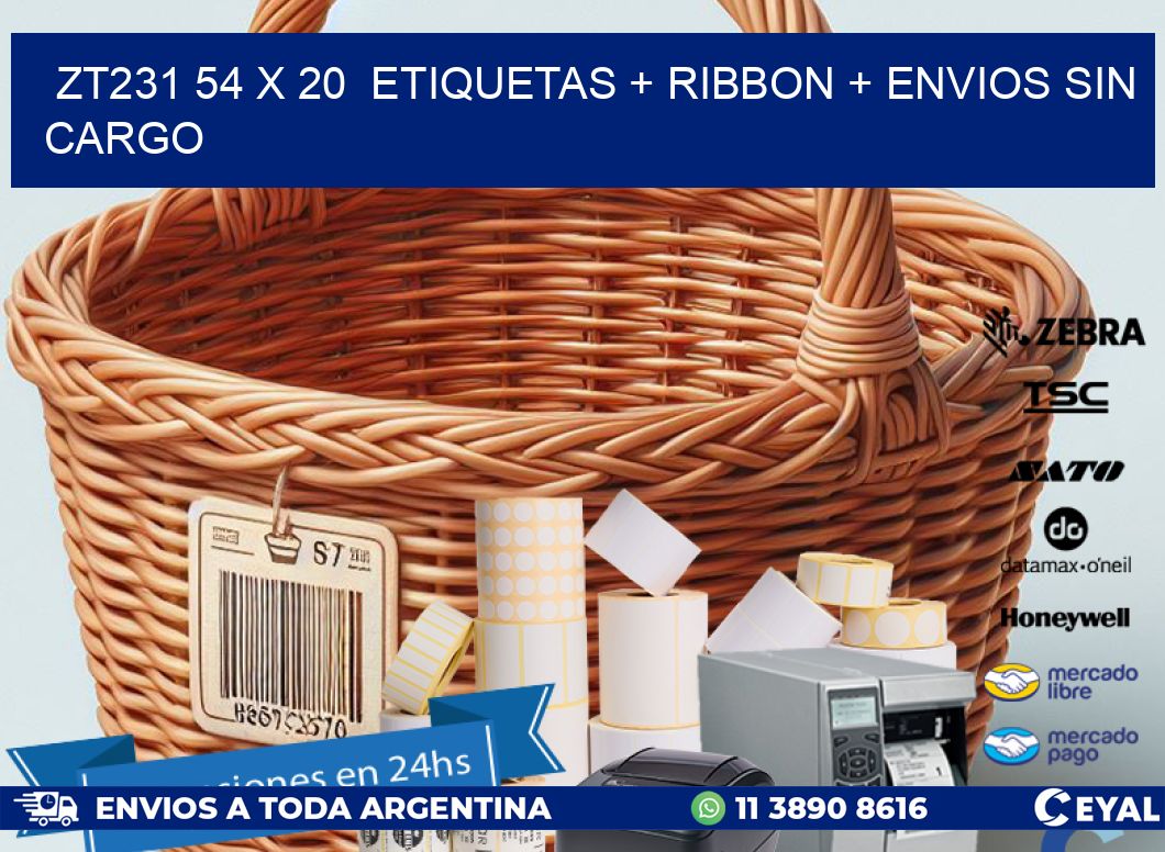 ZT231 54 x 20  etiquetas + ribbon + envios sin cargo