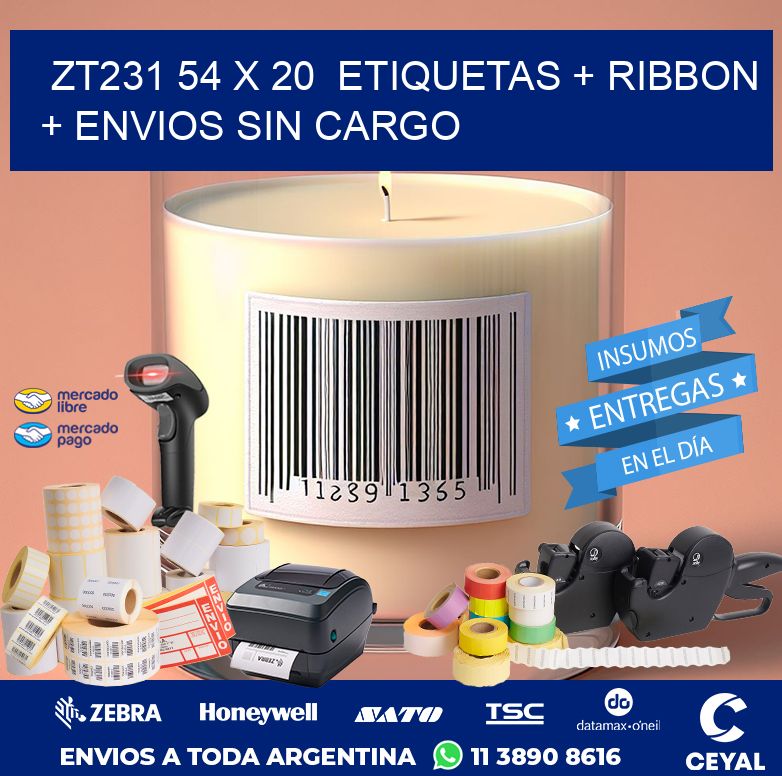 ZT231 54 x 20  etiquetas + ribbon + envios sin cargo