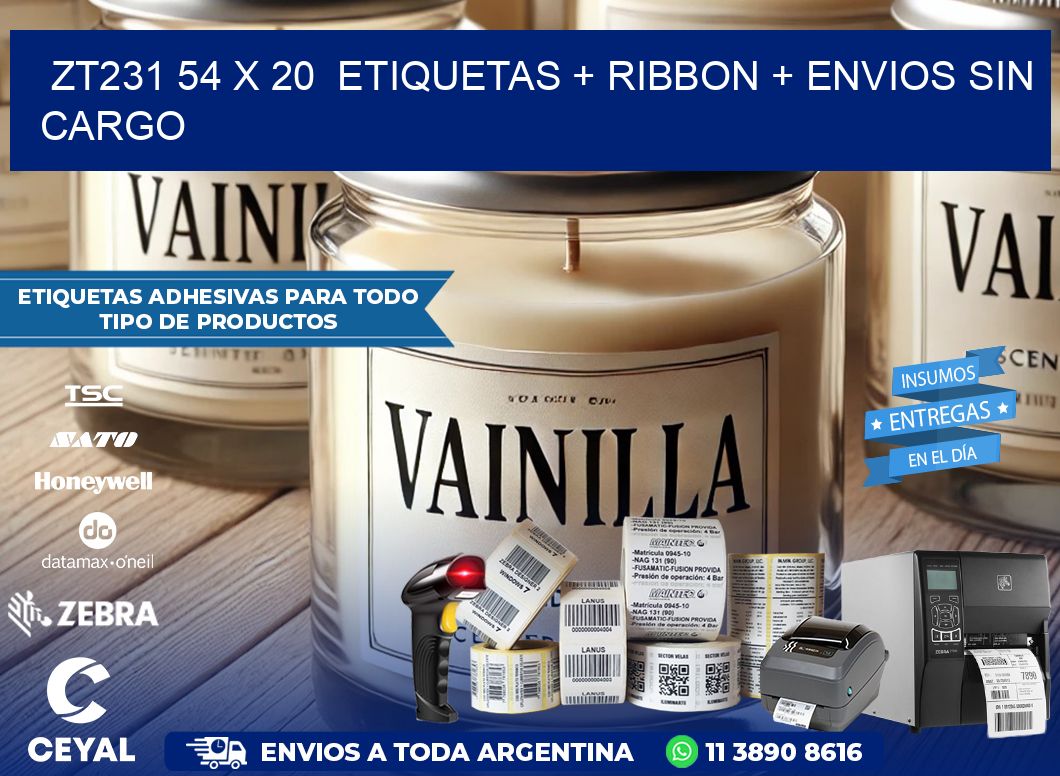 ZT231 54 x 20  etiquetas + ribbon + envios sin cargo