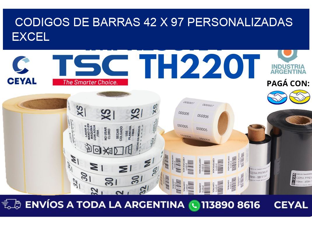 codigos de barras 42 x 97 personalizadas excel