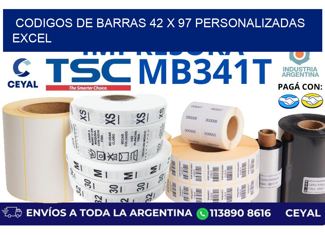 codigos de barras 42 x 97 personalizadas excel