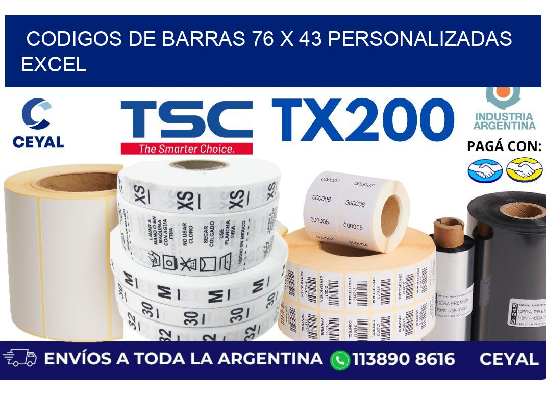 codigos de barras 76 x 43 personalizadas excel