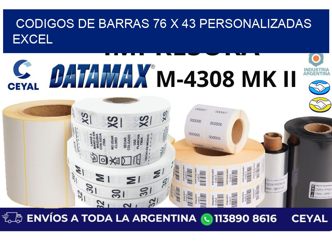 codigos de barras 76 x 43 personalizadas excel