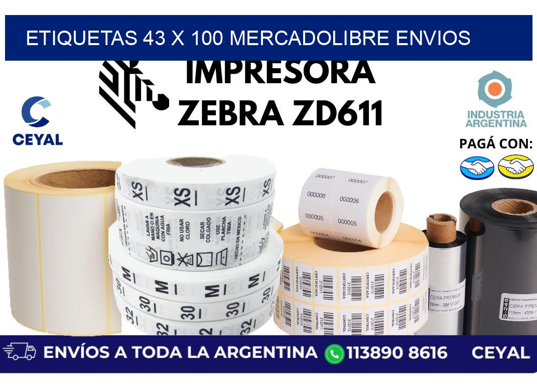 etiquetas 43 x 100 mercadolibre envios